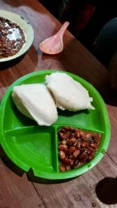 Supper of maize porridge and cooked beans