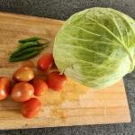 Cabbage, tomatoes and green chillies