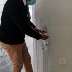 Hand sanitiser at entrance to health facility