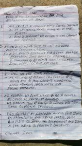 Handwritten answers to questions about clinic communication changes