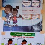 Poster demonstrating how to cough to prevent infection