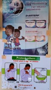 Poster demonstrating how to cough to prevent infection