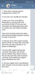 Screenshot of text message about clinic communication
