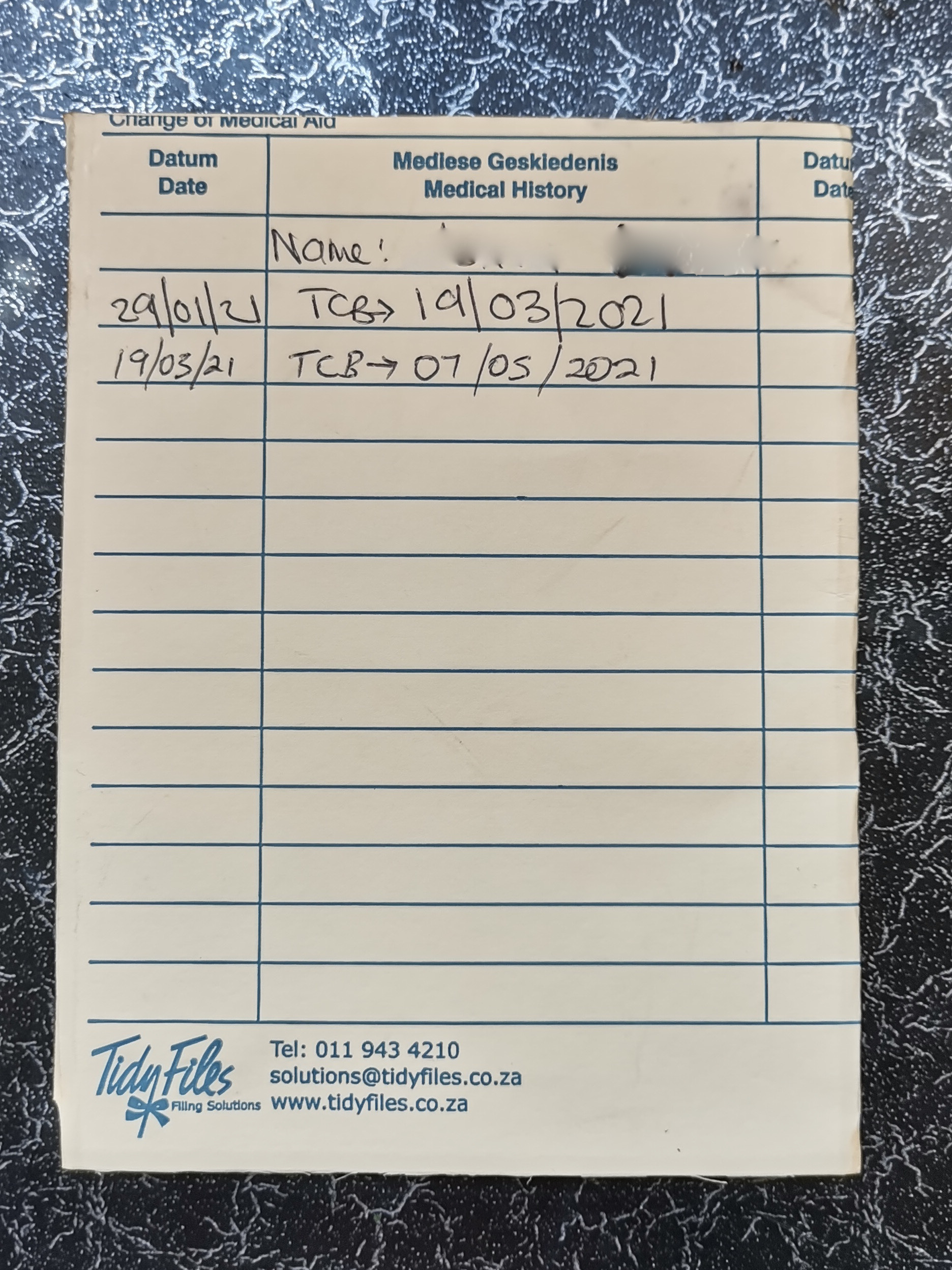 1. Umlazi D clinic reminding card with upcoming dates to collect my medications.