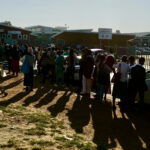 People lining up outside clinic
