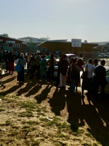 People lining up outside clinic