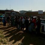 People lining up outside clinic