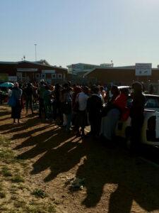 People lining up outside clinic