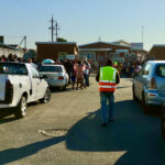 People lining up outside clinic