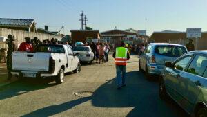 People lining up outside clinic
